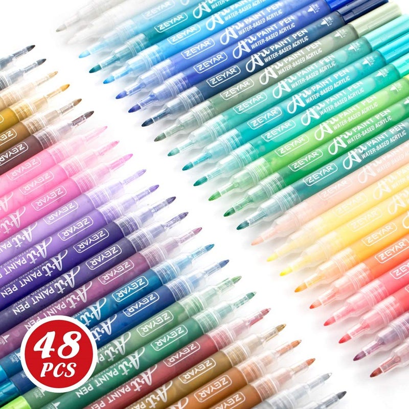ZEYAR Acrylic Paint Pens, Expert of Rock Painting, Extra Fine, 48 Colors, AP Certified, Permanent&Waterproof Ink, Works on Rock, Wood, Glass, Metal, Ceramic and nearly All Surfaces (48 Colors) - Image 1